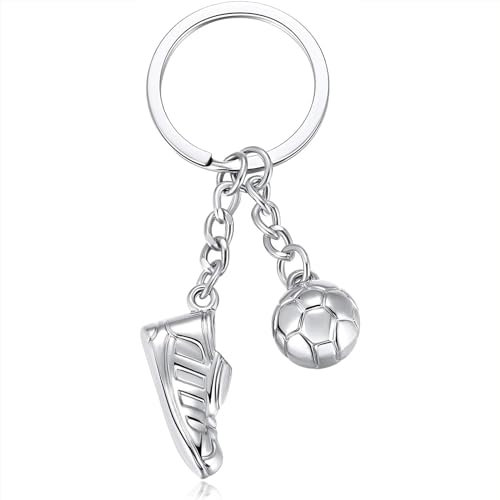 Fußball Schlüsselanhänger,Fußballgeschenke Schlüsselanhänger,Schlüsselanhänger mit Silberner Fußball und Stiefel,Fußballer Schlüsselanhänger,Souvenirs für Fußballfans,Geburtstagsgeschenk (Stil A)