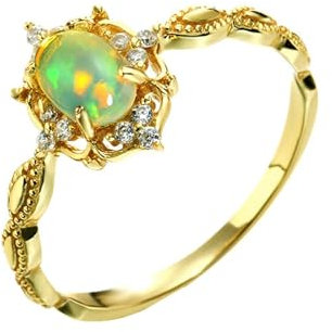 Skcess Goldring Damen 585 Echtgold 14K Promise Ring Mehrfarbig Opal Oval, Ringe Frauen mit Opal und Zirkonia Zirkonia Ringe Frauen Größe 52 (16.6)