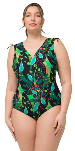 Ulla Popken Bañador Petra, Hombro Acanalado 826455 Traje de baño de una Sola Pieza, Negro, 0 Mujeres