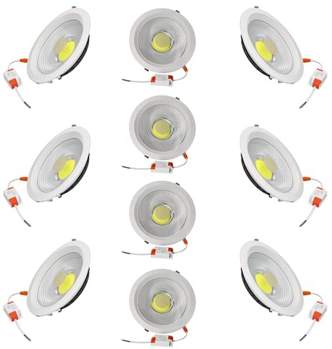 JANDEI – Pack 10x 30-W-COB-LED-Einbaustrahler, weißer runder Rahmen, 212 x 52 mm (185 mm Ausschnitt), 2250 Lumen, IP44. Ideal für Wohnzimmer, Küche und Bad (3000 K warmes Licht)