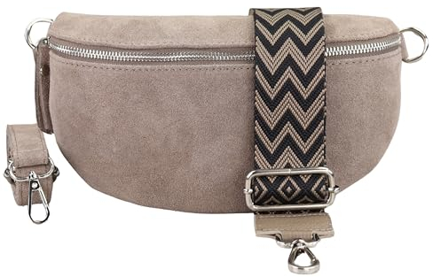 BLADE Bauchtasche Damen, Handgemachte Wildledertasche, Crossbody Bag, Gürteltasche Echtes Leder mit 2 abnehmbaren/verstellbaren Breiten Gürteln, Umhängetasche aus Italien, Geschenk für Sie -Taupe