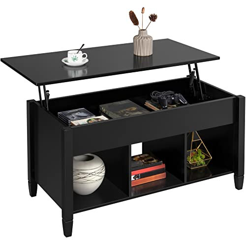 Yaheetech Mesa de Centro Elevable Mesa de Café Moderna Mesitas de salón de Madera con Revistero 104,5×49,5×49,5-62,5cm Negro
