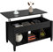 Yaheetech Table Basse avec Plateau Relevable, Table de Salon Fonctionelle en Bois MDF et Métal, Table élévatrice avec Porte-Revues, Pieds réglables Moderne 104,5 x 49,5 x 49-63 cm Noir