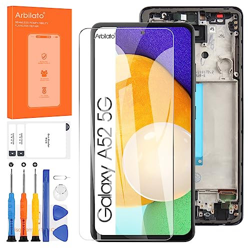 Schermo LCD per Samsung Galaxy A52 5G A526B Touch Screen LCD Display Digitazer Assembly Sostituzione con Kit di Riparazione (6.5,Nero con Telaio)
