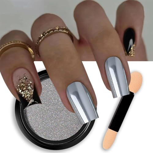 Silver Chrome Nail Powder for Nails Nail Art Pigment für Nägel Nageldesign Pearl Mirror Powder Aurora Pearl Nail Mermaid Nail Art Glitter Powders Unicorn Chrome Pigment (silber)