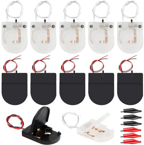 MKBKLLJY 12 Stück Knopfbatteriehalter CR2032 1 x 3 V Knopfzellenhalter Schwarze/transparente Batteriebox-Abdeckung mit Drähten 14,8 cm/5,8 Zoll Ein-/Ausschalter-Buchsenbehälter mit Krokodilklemme