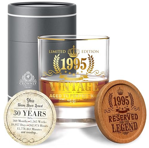 CROWNLY CRYSTAL® 1995 Regalos Originales Para 30 Años Vaso Whisky Regalos Personalizados Vaso Cristal Regalos Originales Para Hombre Decoracion 30 Cumpleaños Regalos Para Hombre Ideas Regalo Hombre