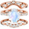 Beydodo Ring Silber 925 Damen mit Stein, Verlobungsring mit Oval Mondstein Stapelringe Rosegold Trauringe Nickelfrei Gr.54 (17.2)