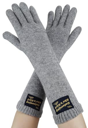 Andiker Thermohandschuhe für Frauen, gestrickte Wolle Daumen und Zeigefinger Touchscreen Handschuhe, warme weiche elastische Winterhandschuhe für den Innenbereich (Grau, Lang)