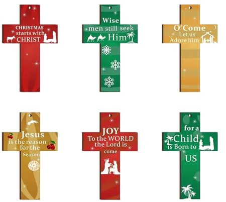 Guangcailun Weihnachtsdekoration, Holzkreuz, Ornament für Hoffnung und Trost, hängende Dekorationen, Weihnachtsbaum, Holzkreuz und Liebe, 8cm 48Stk