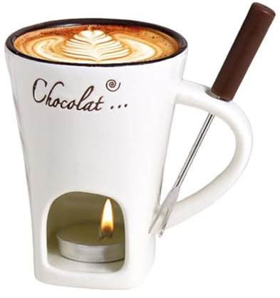 Générique Fondue Chocolat Bougie, Tasses à Fondue Au Chocolat, 200 ML Céramique Tasse à Fondue Candy avec Fourchette, pour Dîner Chauffe-Beurre Tapas à La Maison, Fondoir pour Chocolat et Fromage