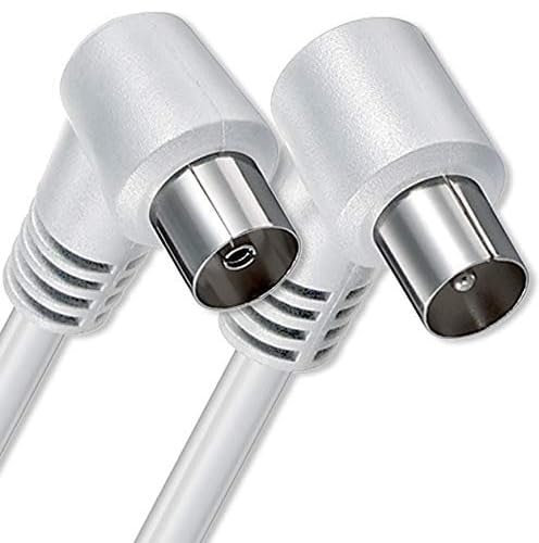 TECHZOCO Cable Antena TV Macho Hembra, Coaxial 90º Acodado, Para Televisión, Decodificador, 70dB, HDTV, DVB-T2/C/S, TV y Radio, 75 Ohm, Blanco, 2.5 Metros