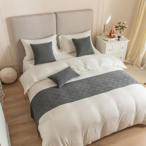 Odot Bettläufer mit Kissen Set, Schalenmuster Bettläufer für den Fuß des Bettes mit Passende Kissenbezug Weich Mode Bettlaufer für Gästehaus Hotel Schlafzimmer Dekoration (Grau,45 * 180cm)