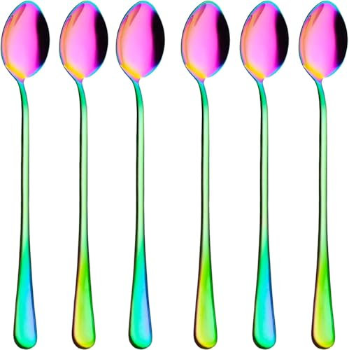 Long Handled Coffee Spoons Teaspoons, Set of 6 Long Handle Spoons,19cm Stainless Steel Coffee Spoons, Ice Tea Spoons, Espresso Spoons, Dessert Spoons for Coffee Tea Dessert Sundae