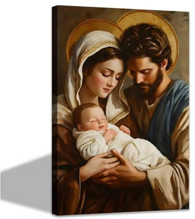 CCWACPP Bilder der Heiligen Familie Heiliger Josef und Jungfrau Maria Jesus Gemälde christliche Leinwanddrucke katholische Wanddekoration für den Gebetsraum der Kirche mit Rahmen (30.00 x 45.00 cms)