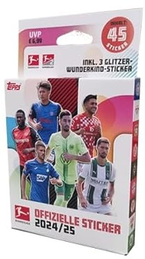Topps Bundesliga Sticker 2024/2025-1x Eco Blister Pack je 6x Stickertüten + 1 Stickerpäckchen mit 3 exklusiven Holo-Stickern