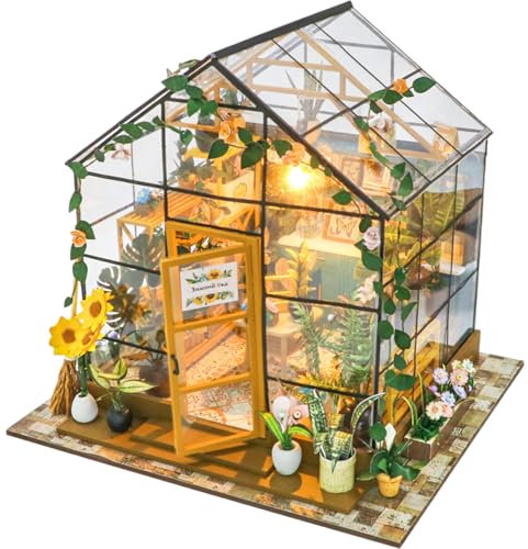 inaepeak DIY Miniatur Haus Selber Bauen, 3D Puzzle Puppenhaus Holz Haus, Puppenhäuser Haus Kit mit LED Licht, DIY Miniaturhaus Bausatz für Erwachsene, Bücherregal Deko Bastelset Geschenken (Garten)