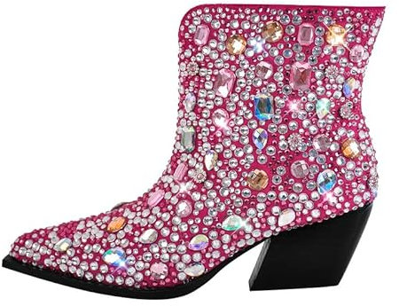 Meinabsatz Bottines de cowboy pour femme avec strass, rose bonbon, 42 EU