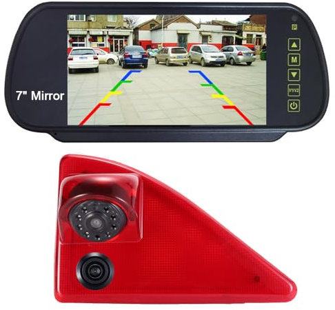 Dual Rückfahrkamera mit 3. Bremsleuchte, Doppel Linsen Rickfahrkamera+7'' LCD-Rückspiegel für Nissan NV400 X62 X62B/Opel Vauxhall Movano B X62 MKII MK2 MK3 MKIII/Renault Master III JV FV Van