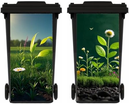 ZENZDS 2 Sheets Wheelie Bin Stickers Daisy Self Adhesive Dustbin Sticker Decorative Decal for House Decoration, Fridge, Bins Wall, Indoor Outdoor
