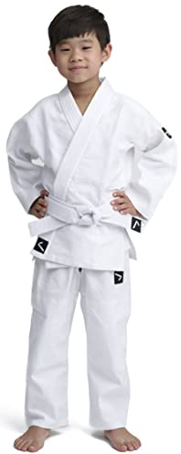 IPPONGEAR Future 2 Tuta da Judo per Principianti e Bambini con Cintura (Elastico in Vita e Coulisse sui Pantaloni, densità del Tessuto 335gr/m²) Bianco