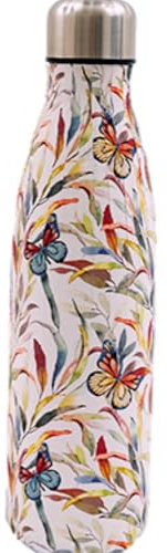 Butterfly Garden Floral Design Stainless Steel Water Bottle/Vacuum Insulated Flask - 8 hrs Hot / 6 hrs Cold Drinks - White, Blue, Green, Orange - 500 ml
