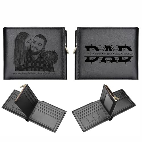 KOLOWKO Personalisierte Herren Geldbörse mit Foto + Gravur - Dreifach Leder Portemonnaie als Geschenk zum Vatertag für Papa, Ehemann, Freund