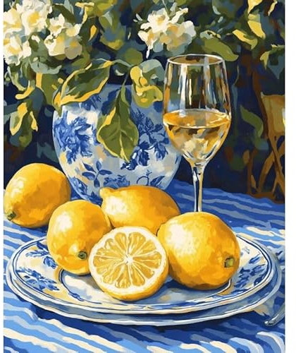 SWZEC Malen nach Zahlen - Zitrone und Wein 40x50CM(ohne Rahmen)