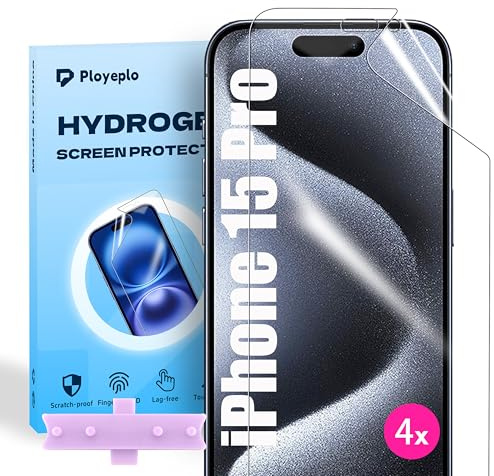Ployeplo Hydrogel Folie für iPhone 15 Pro, 4 Stück Schutzfolie Klar HD Weich TPU Displayschutzfolie, Hochempfindliche Kratzfest Schutzfolie(Nicht Gehärtetes Glas)