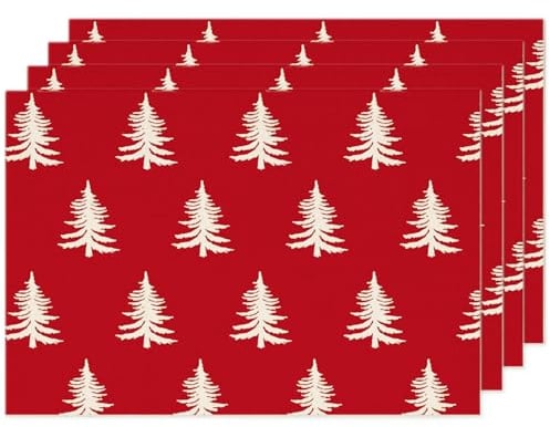 JANGYUHH Rot Weihnachtsbaum Tischsets Abwaschbar Platzset Weihnachten 4er Set für Tisch und Weihnachtsdekoration Platzdeckchen Platzset für Hause Küche Restaurant und Hotel 32x45 cm