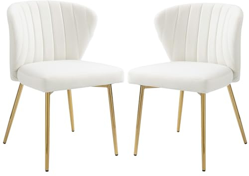 Fiximaster Esszimmerstühle 2er Set, Polsterstuhl Esszimmer modern, Samt, Küchenstuhl mit Rückenlehne, Ergonomischer Stuhl mit goldenen Beinen,Esszimmerstuhl für Wohnzimmer,Küche,Schlafzimmer (Weiß)