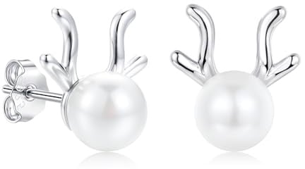 Zolkamery Ohrringe Weihnachten, 925 Sterling Silber Schneeflocken/Elch Ohrstecker Ohrringe für Damen Mädchen, Klein Hypoallergen Weihnachts Ohrstecker mit Perlen Zirkonia, Geschenk zu Weihnachten
