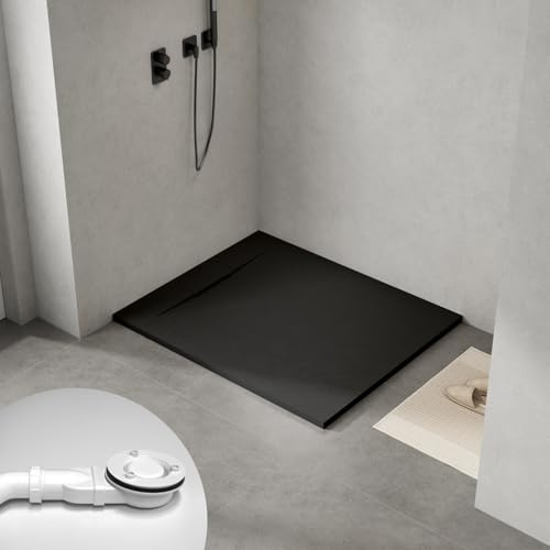 WITEN&NOCK SMC Duschwanne 120x100cm schwarz Steinoptik inkl. Ø90mm Siphon | 32mm Bauhöhe Superflach Duschtasse, hygienisch, einfach zu reinigen für Duschkabine Duschwand inkl. superflach Ablaufgarnitur