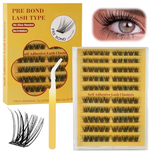 LOPHE Faux Cils Individuel Pré-Collés, 120PCS Faux Cils de Bande Dessinée, Cils Clusters Auto-Adhésifs sans Colle Nécessaire avec Pince, Cils Réutilisables 10-16mm pour Look Naturel, #03