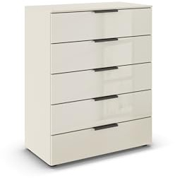 Rauch Möbel Flipp, Kommode, Farbe Glas Beige, Breite 80 cm | Sideboard, 5 Schubladen, Soft-Close-Funktion, für Schlafzimmer, Gästezimmer, Wohnzimmer, Garderobe, Flur