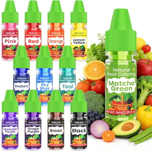 Natural Food Colouring Gel - 12 Colors Plant Based Dye Free Food Colouring, Liquid Natural Food Dye for Baking, Cookies, Easter Egg, Icing, Dessert Decorating, Fondant, Slime- 6ml