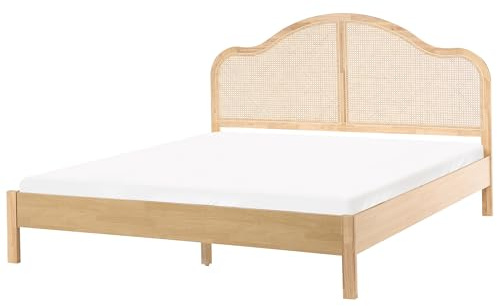 Beliani Bett Holzoptik Hellbraun Kopfteil Wiener Geflecht Lattenrost 180x200 cm Boho Hounoux