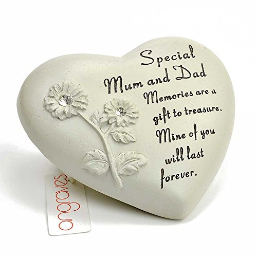 Placa conmemorativa para tumba con diseño de corazón con diamantes de imitación para mamá y papá