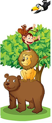 Türtapete selbstklebend Tierfreunde 90 x 200 cm - einteilig Türaufkleber Türfolie Türposter - Kinderzimmer Kinderbild Tiere Löwe Bär Affe