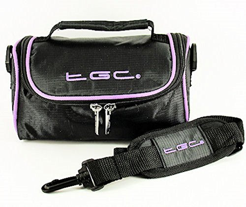 Samsung NX3000, NX mini Camera Case Bag by TGC ® with shoulder strap and Carry Handle (Jet Black With Electric Purple Trims)
