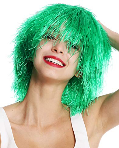WIG ME UP - MMSLW-K427 Perücke Damen Herren Karneval struppig strohig voluminös Kobold Clown Grün