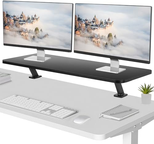 VIVO Black Clamp-on Large 40 inch Ergonomic Desk Shelf, Dual Computer Monitor and Laptop Riser Stand - Desk Organizer for 2 Screens (STAND-SHELF40B)