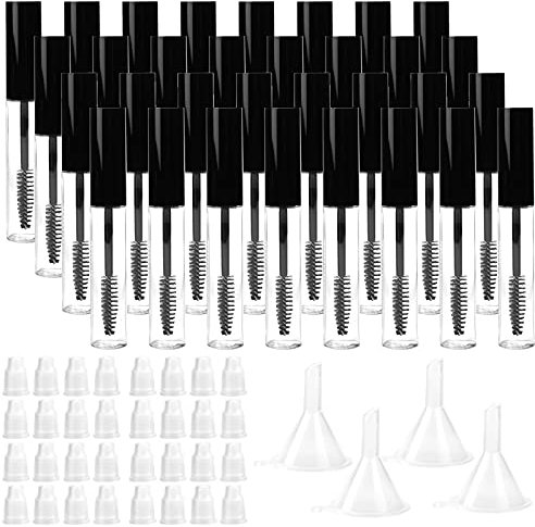 Hedume 32 Pack 10ml Empty Mascara Tube with Eyelash Wand, Eyelash Cream Container Bottle with Rubber Inserts and Funnels for Castor Oil, DIY Cosmetics