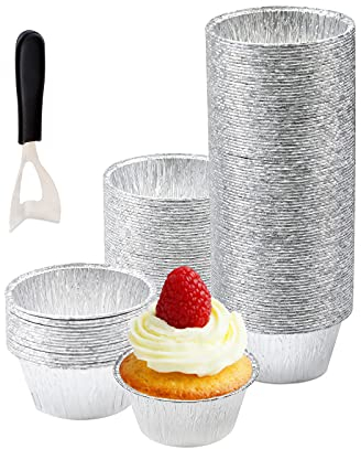 Aluminum Foil Baking Cups, Disposable 4 Oz Ramekins Cupcake Muffin Liners Silver Foil Baking Cups, 200Pcs Aluminum Cups for Baking/Cooking/Storage/Reheating, Creme Brulee, Souffle, Pudding Baking Cups