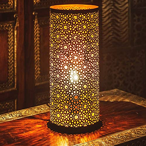 Lámpara de mesa pequeña oriental Naziha de 30 cm, pantalla color negro, lámparas marroquíes de metal, para mesita de noche moderna, vintage, diseño retro y rústico