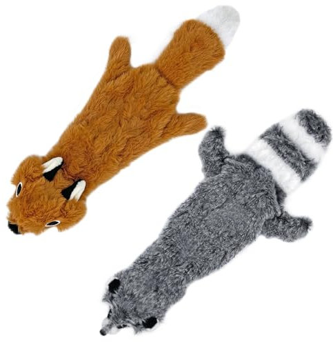 Best Pet Supplies Jouets couineurs 2 en 1, tissu doux et durable pour chien petit, moyen et grand, sans rembourrage, pour l'intérieur, pour morsures actives et jeu, renard, raton laveur, taille S