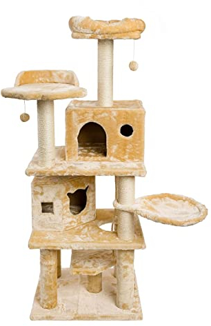 JAMAXX Premium Katzen Kratzbaum XXL H165cm, Extra-Stabil 9 cm Dicke Stämme, Starke Bodenplatte 3cm, Super Weiches Plüsch, PCT6006 Beige