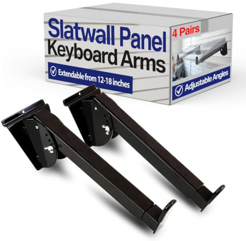 VICTORY DISPLAY & STORE FIXTURE MFG Heavy-Duty Steel Slatwall Keyboard Stand (4-Pack), Wall Mount with Telescoping Arms (12-18), Black