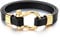 COOLSTEELANDBEYOND Goldfarben Schraube Anker Damen Herren Zwei Reihen Schwarz Leder Armband, Nautisch Matrose Wickeln Strap Schweissband