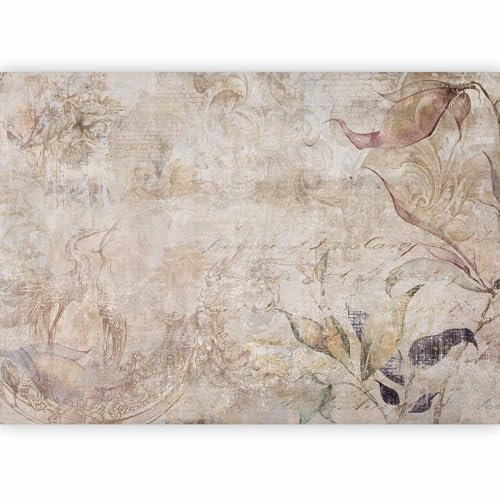 murando - Papier peint panoramique nature 250x175 cm - Revêtement mural décoration salon - Design moderne - Marron beige vert - Oiseaux fleurs plantes nature fond texture vintage b-C-0890-a-a